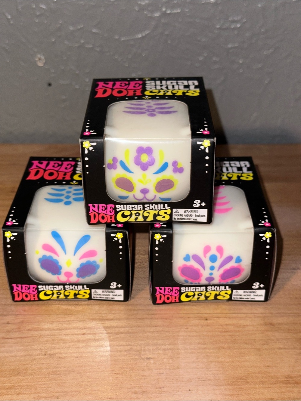 1 NeeDoh Sugar Skull Cat Squish- White with Pink, Purple or Blue Accents 4 Avail